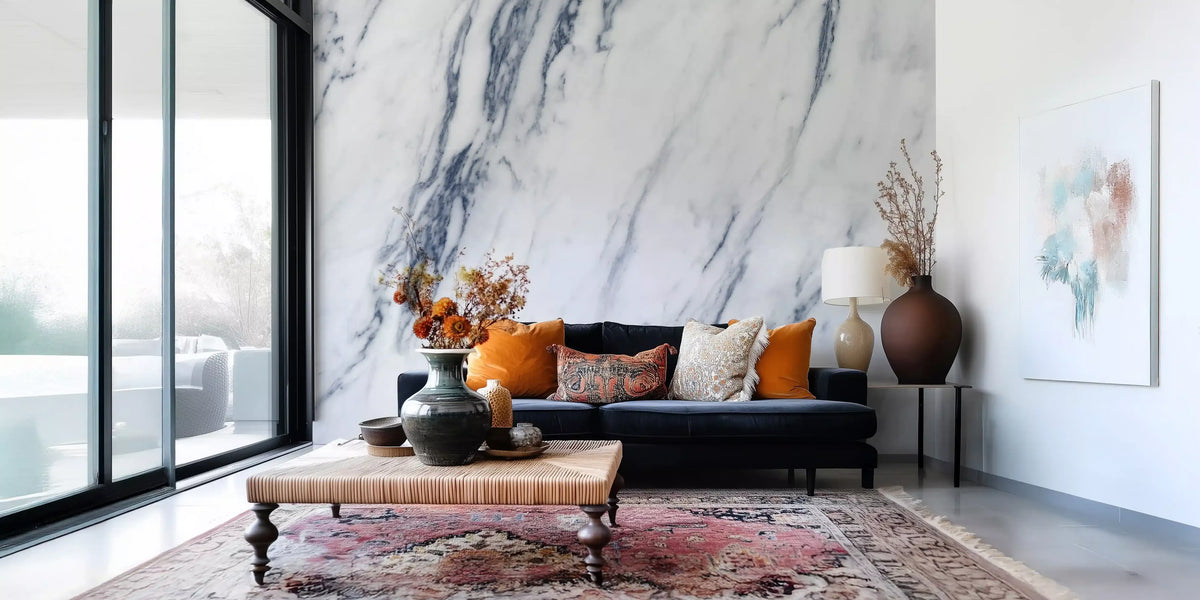 Classic Blue and White Marble Vein Wall Mural