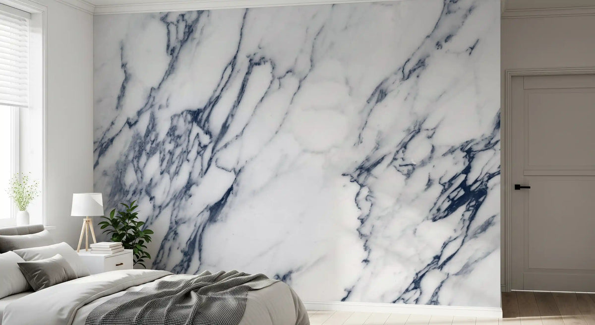 Classic White and Blue Veined Marble Wall Mural