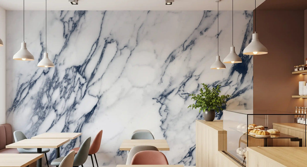 Classic White and Blue Veined Marble Wall Mural