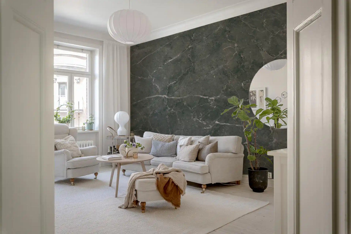 Charcoal Veined Stone Texture Wall Mural