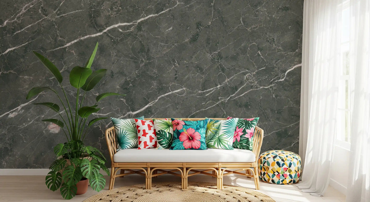 Dark Charcoal Marble Stone Texture Wall Mural