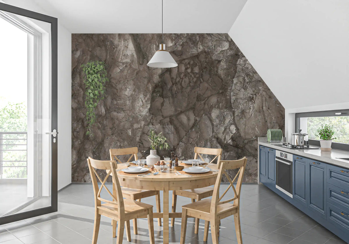 Polished Earthy Brown Stone Texture Wall Mural