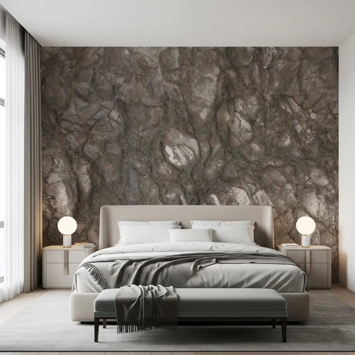 Textured Mocha Stone Slab Wall Mural