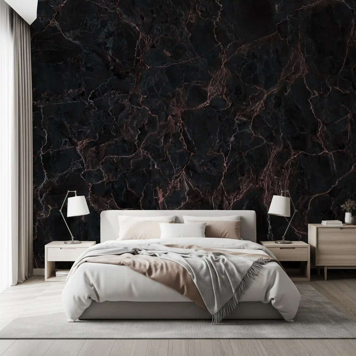 Midnight Copper Vein Marble Wall Mural