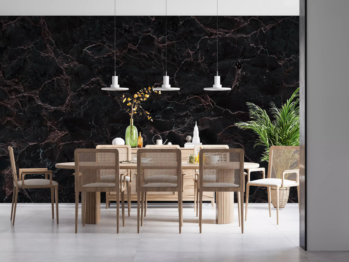 Midnight Obsidian Marble Veins Wall Mural