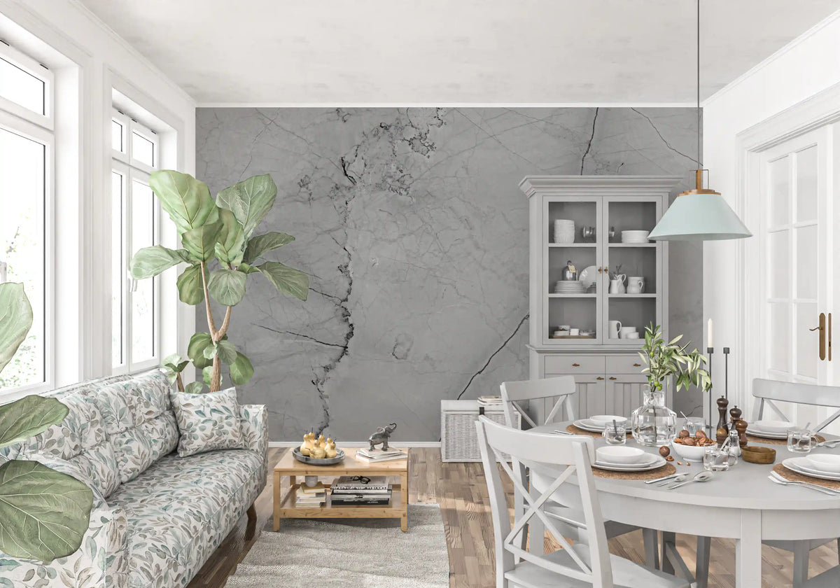 Monochrome Veined Stone Wall Mural