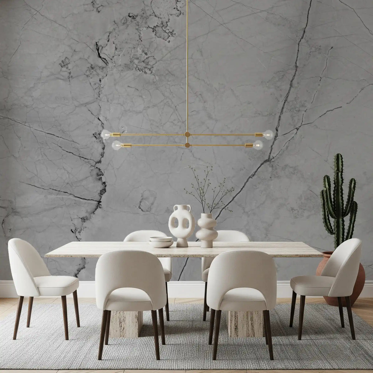 Monochrome Veined Stone Wall Mural