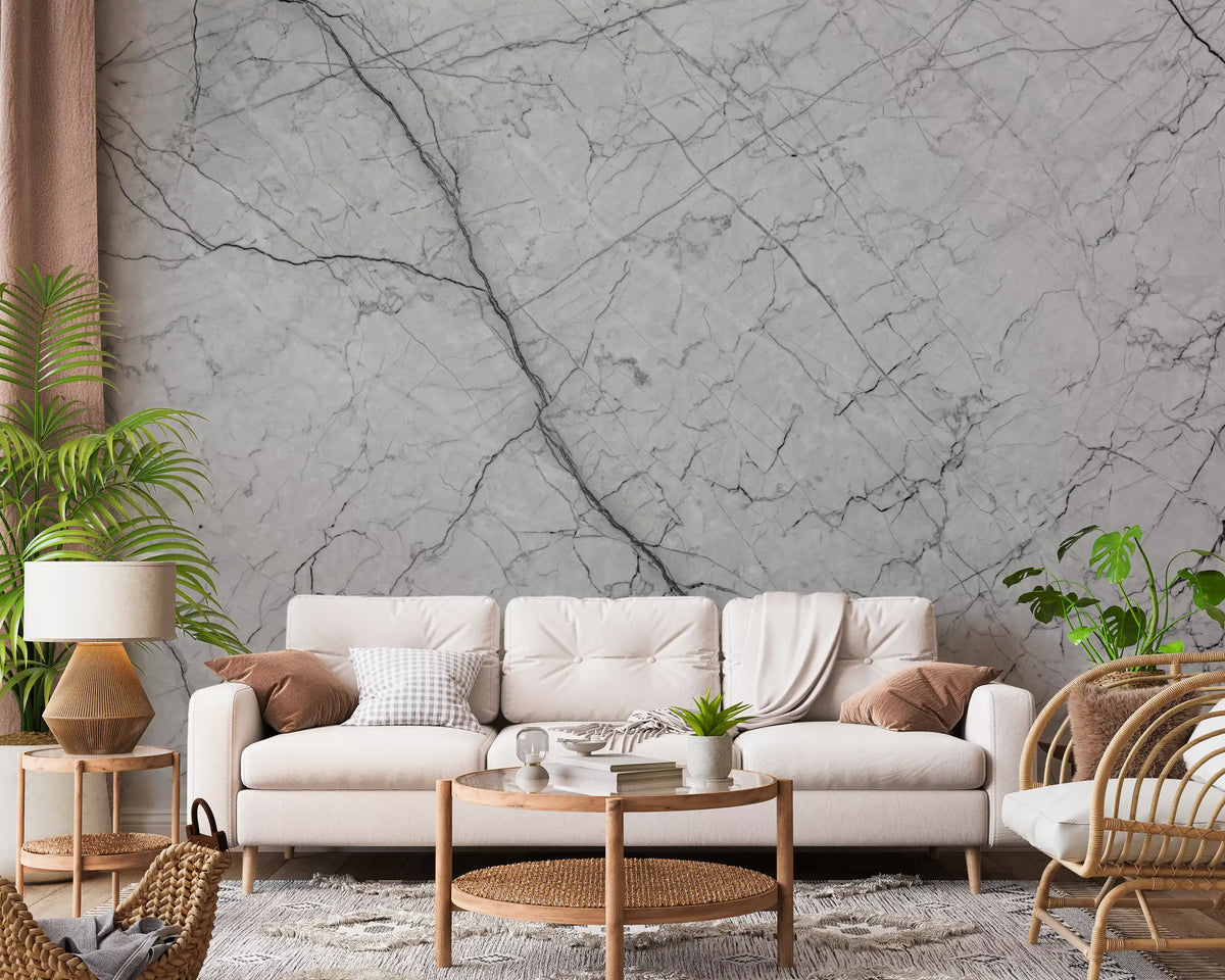 Monochromatic Grey Veined Stone Wall Mural