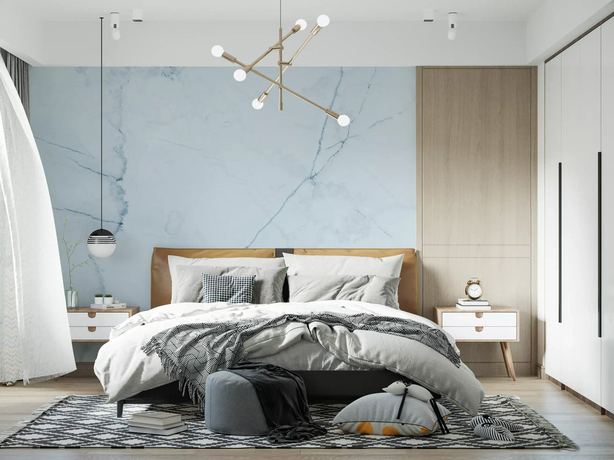 Serene Ice Blue Marble Slab Wall Mural