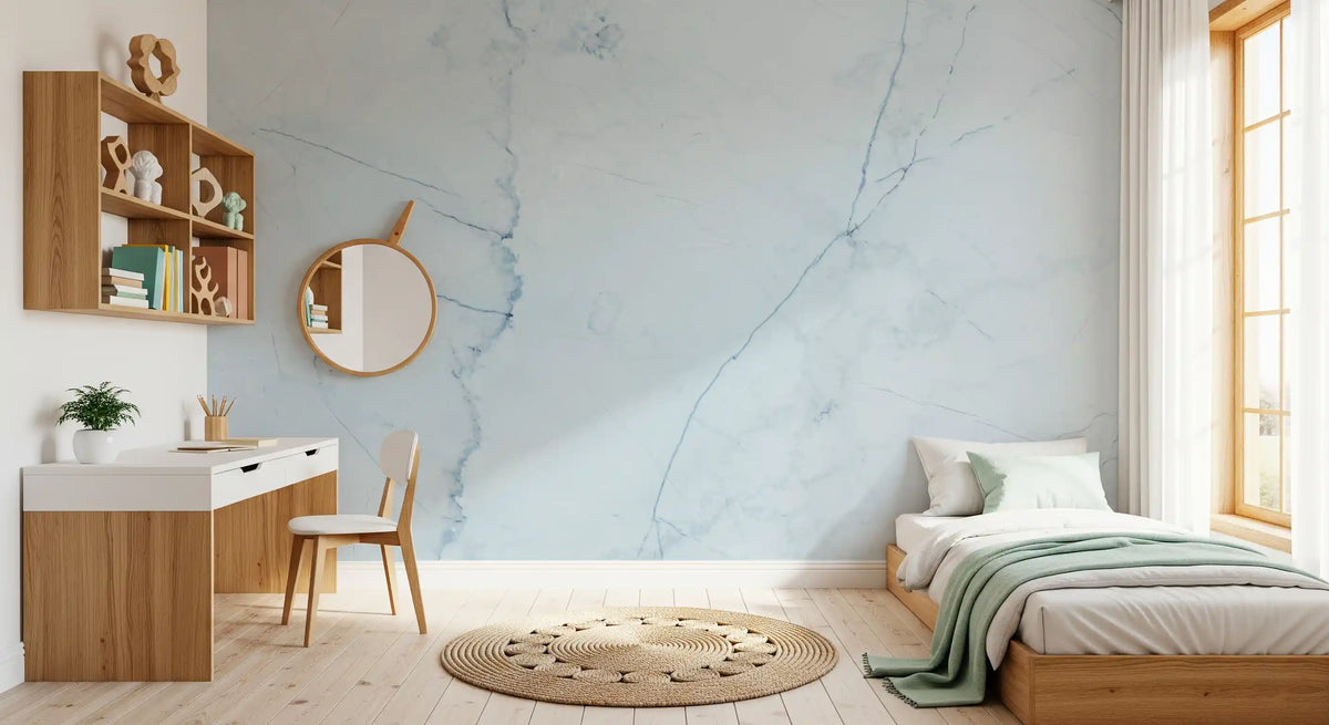 Serene Ice Blue Marble Slab Wall Mural