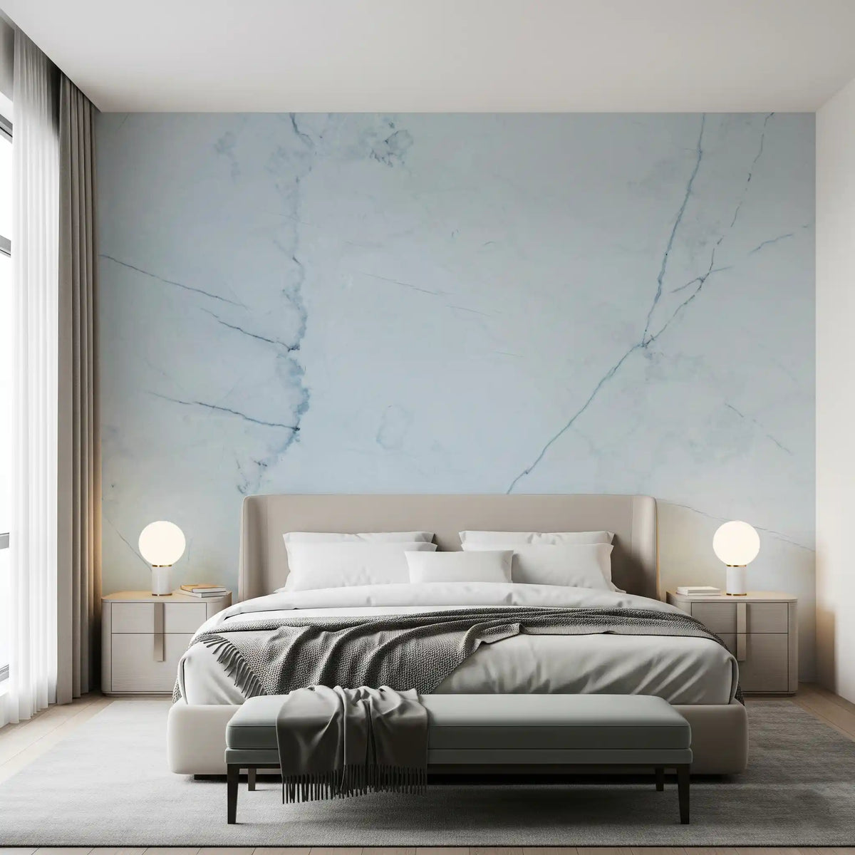 Serene Ice Blue Marble Slab Wall Mural
