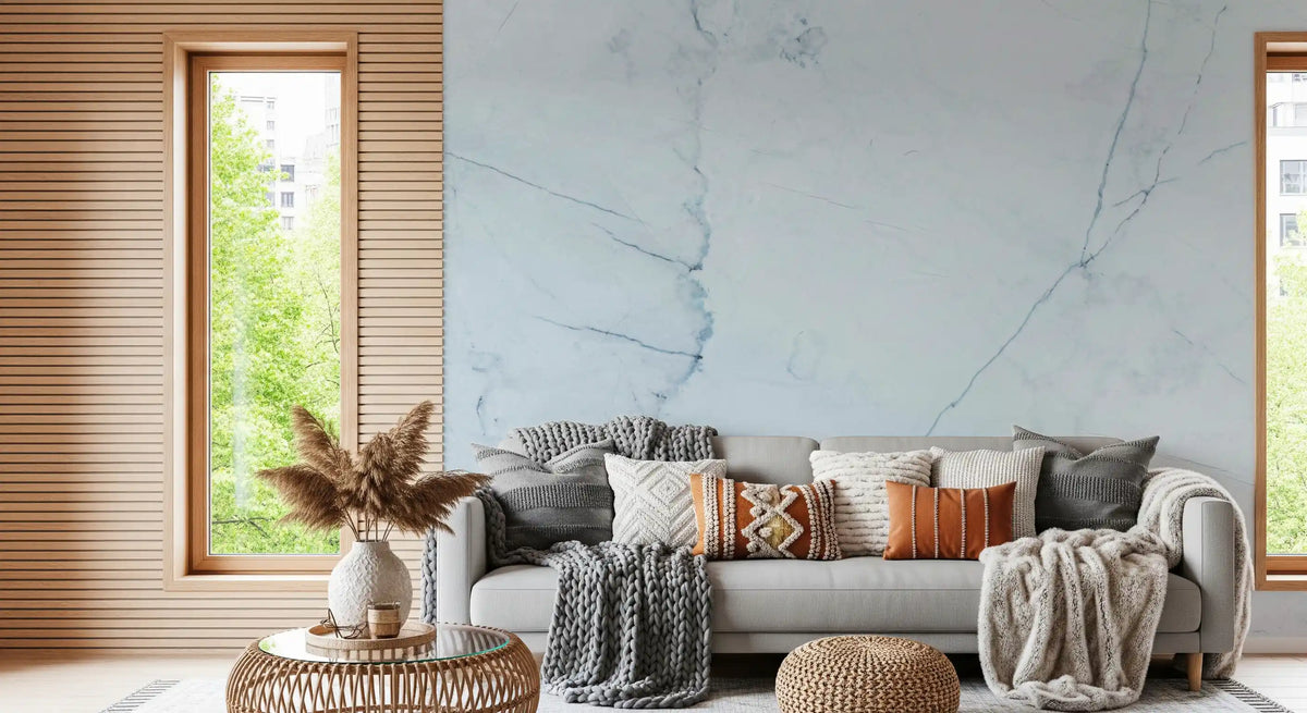 Serene Ice Blue Marble Slab Wall Mural