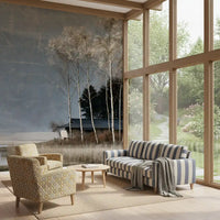 Mist Over Distant Birch Trees Wall Mural