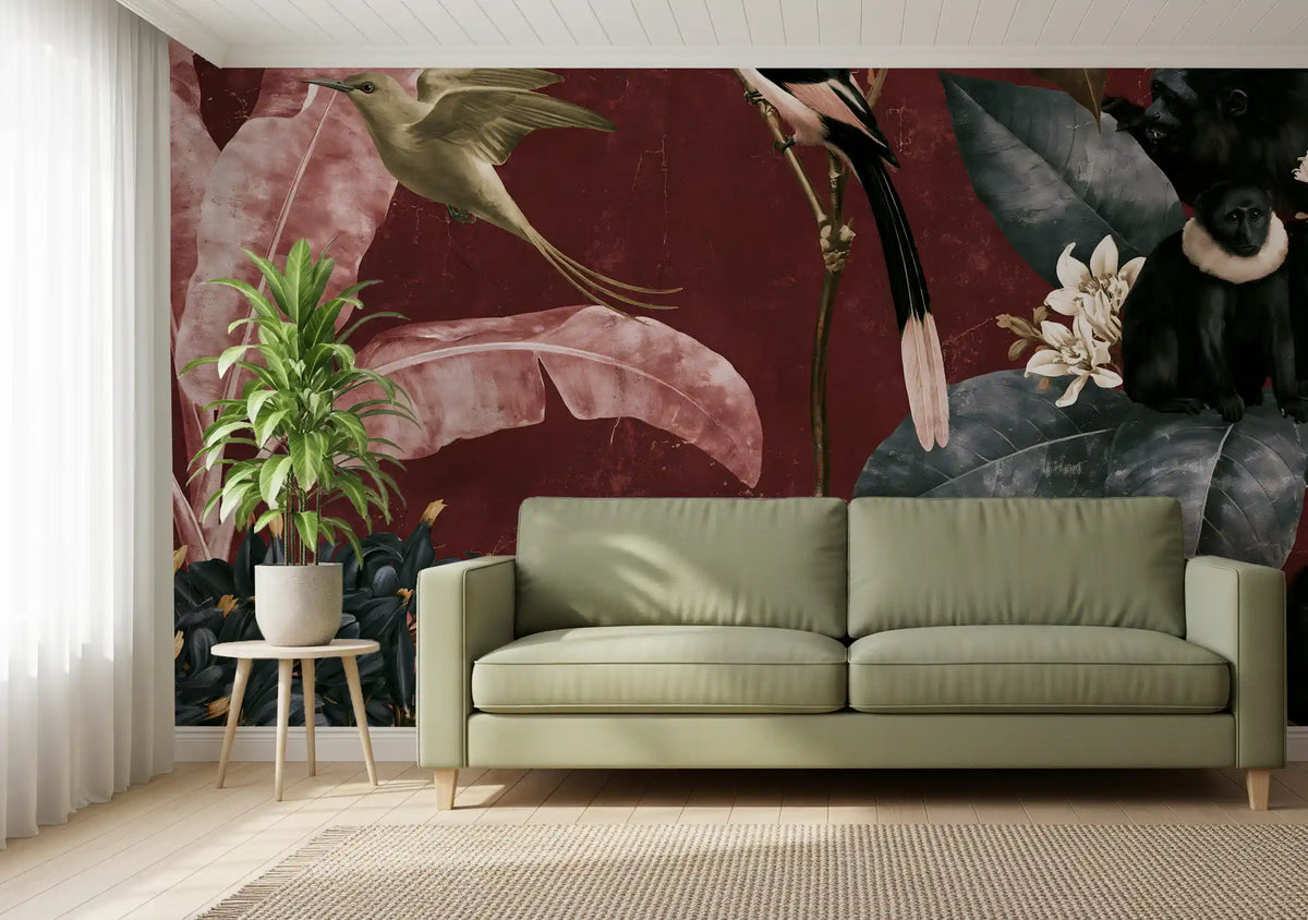 Deep Crimson Jungle Life Wall Mural