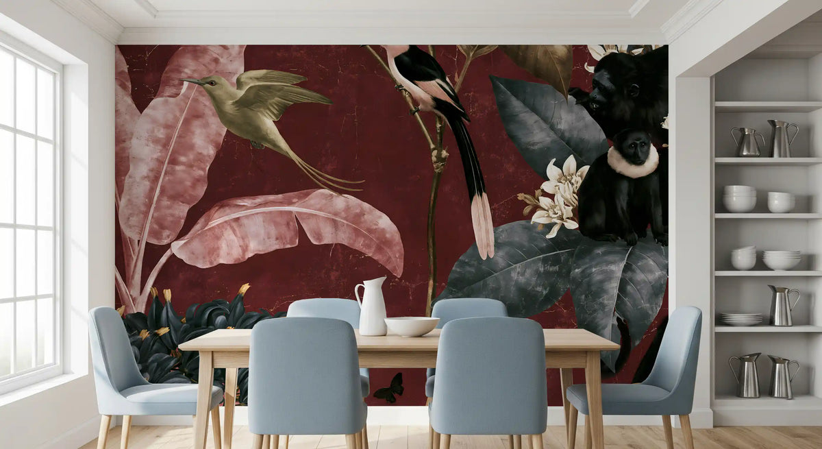 Deep Crimson Jungle Life Wall Mural