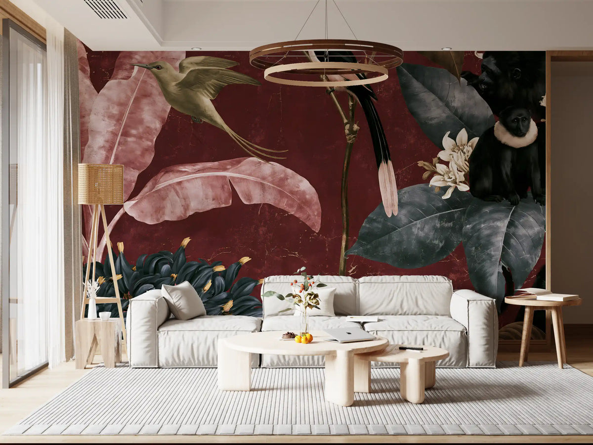 Deep Crimson Jungle Life Wall Mural