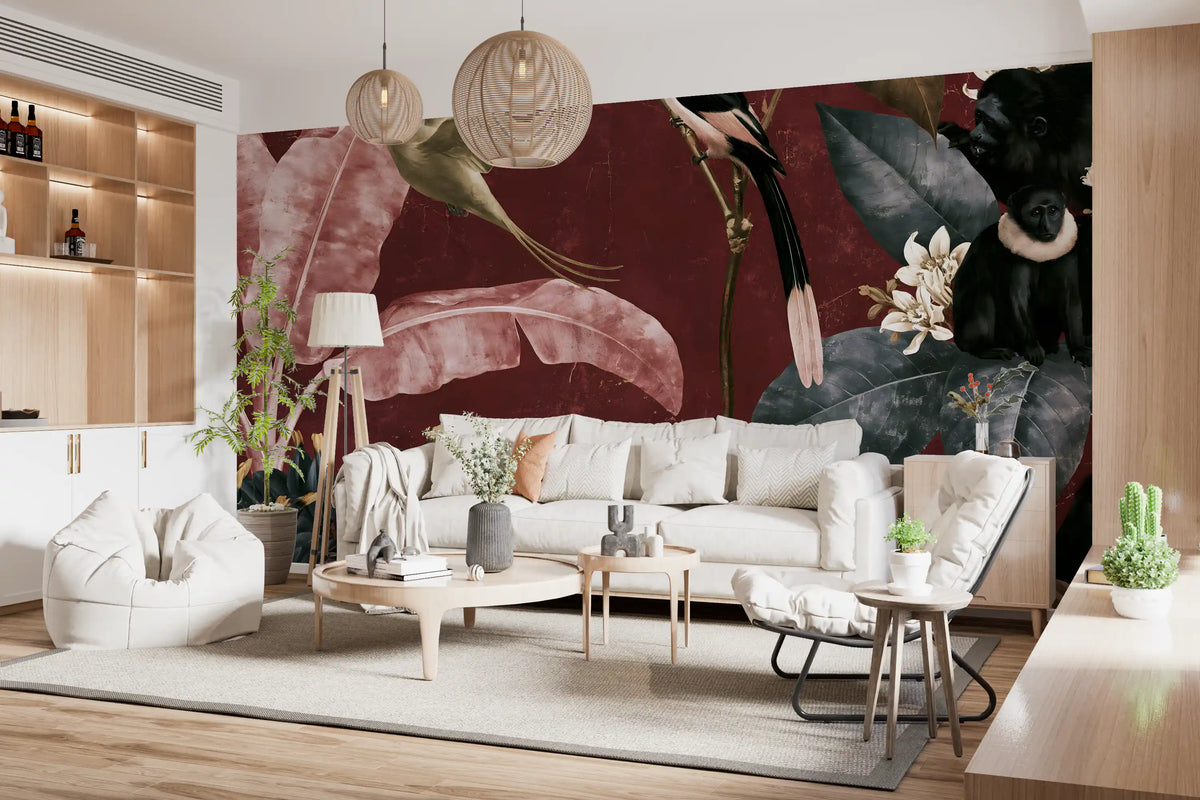 Deep Crimson Jungle Life Wall Mural