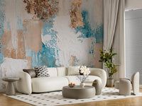 Azure and Gilded Brushstrokes Wall Mural