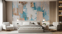 Azure and Gilded Brushstrokes Wall Mural