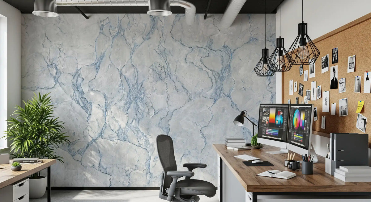 Ethereal Blue Veined Marble Texture Wall Mural