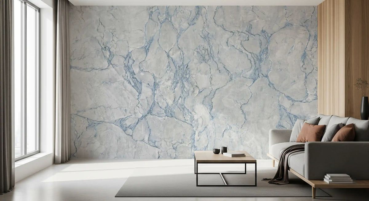 Ethereal Blue Veined Marble Texture Wall Mural