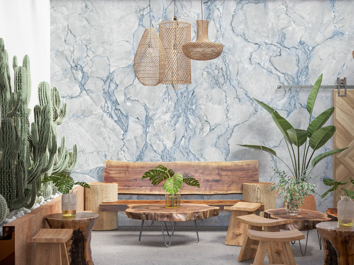 Ethereal Blue Veined Marble Texture Wall Mural