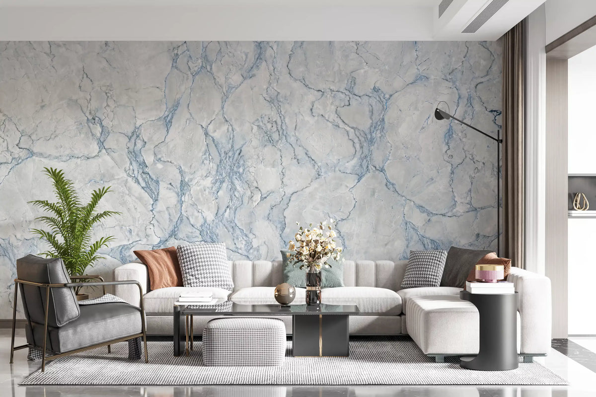 Ethereal Blue Veined Marble Texture Wall Mural