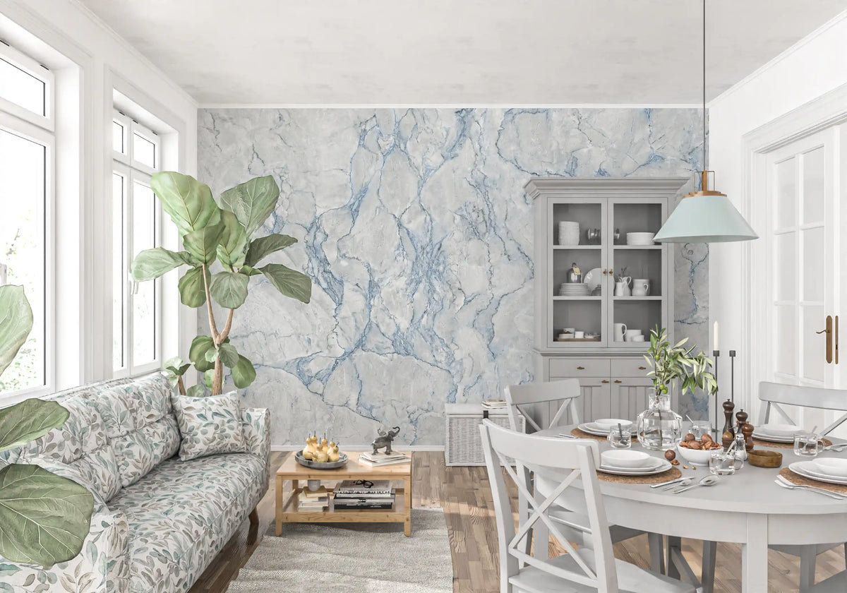 Ethereal Blue Veined Marble Texture Wall Mural