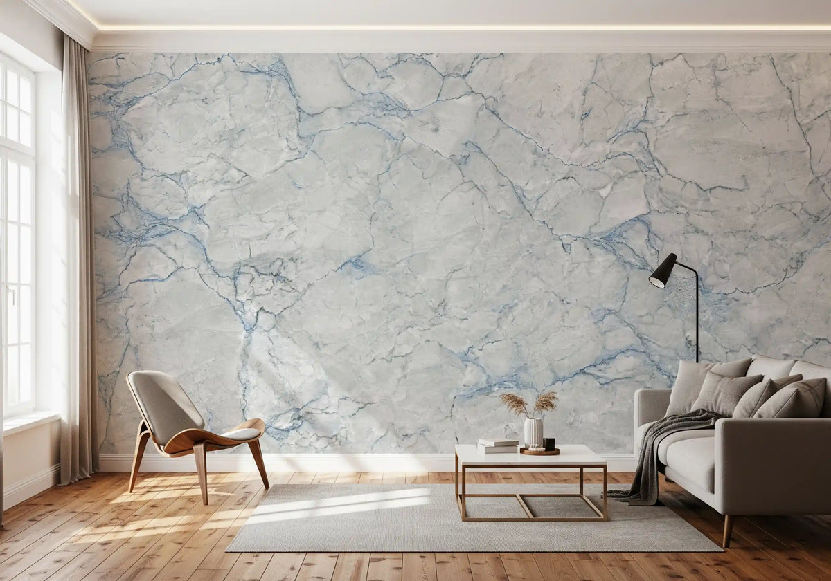 Cool Grey Blue Marble Vein Wall Mural