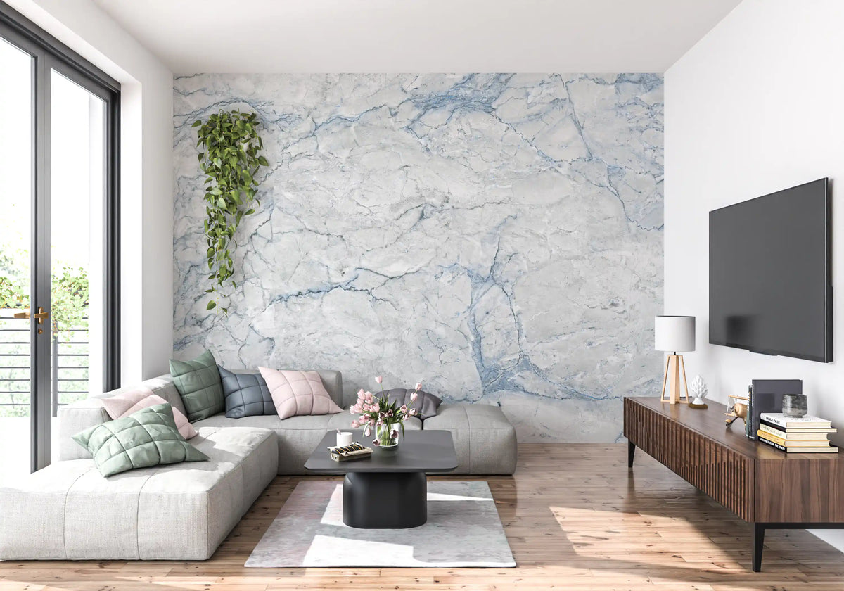 Cool Blue Marble Slab Texture Wall Mural