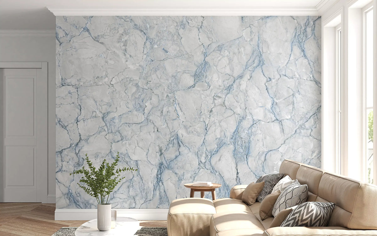 Ethereal Blue Veined Marble Wall Mural