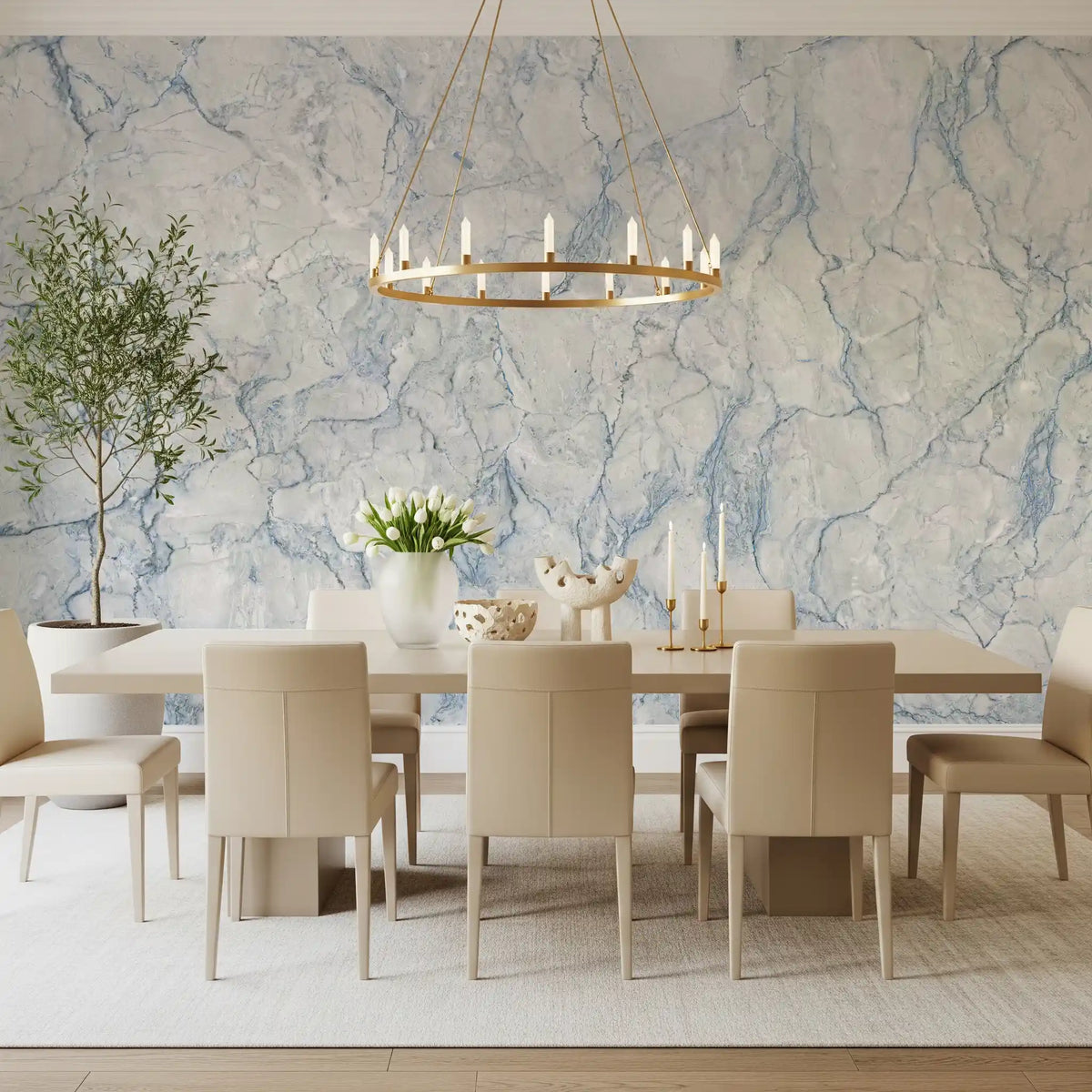 Ethereal Blue Veined Marble Wall Mural