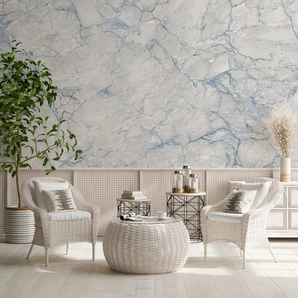 Ethereal Blue Vein Stone Texture Wall Mural