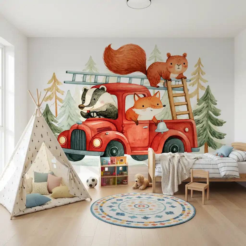 Forest Firefighters Animal Adventure Wall Mural