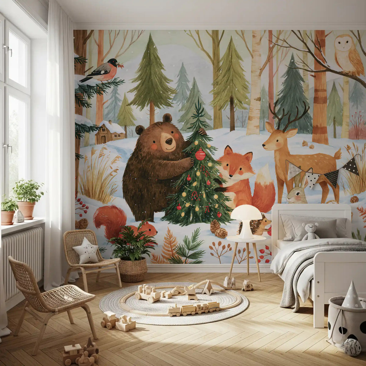 Winter Forest Friends Festive Christmas Celebration Wall Mural