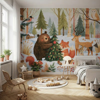 Winter Forest Friends Festive Christmas Celebration Wall Mural