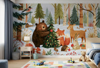Winter Forest Friends Festive Christmas Celebration Wall Mural
