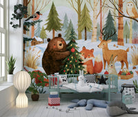 Winter Forest Friends Festive Christmas Celebration Wall Mural