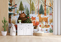 Winter Forest Friends Festive Christmas Celebration Wall Mural