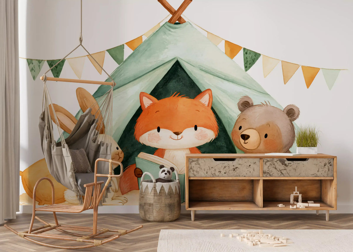 Fox and Friends Camping Adventure Wall Mural