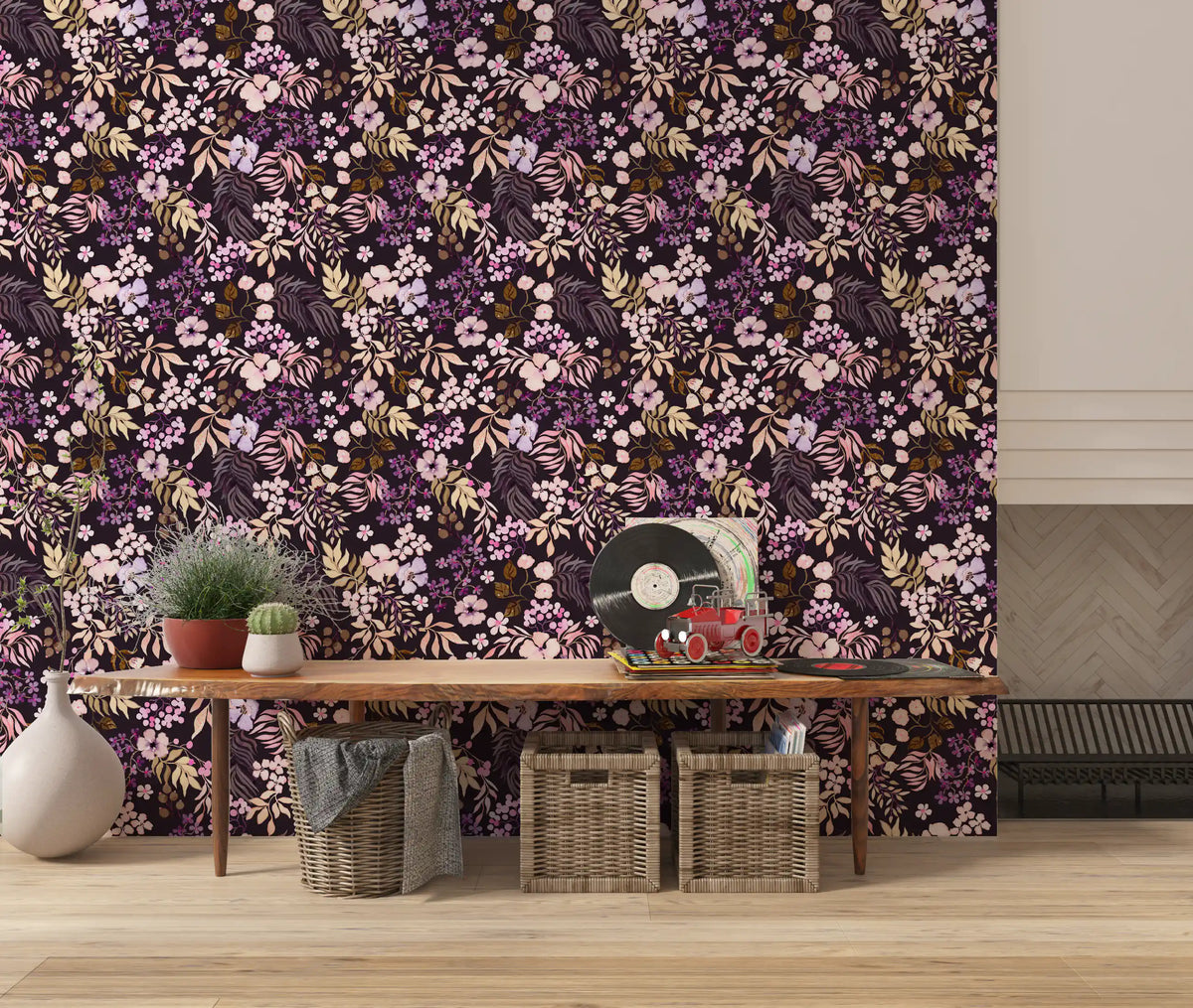 Dark Botanical Wildflowers Wallpaper⁠