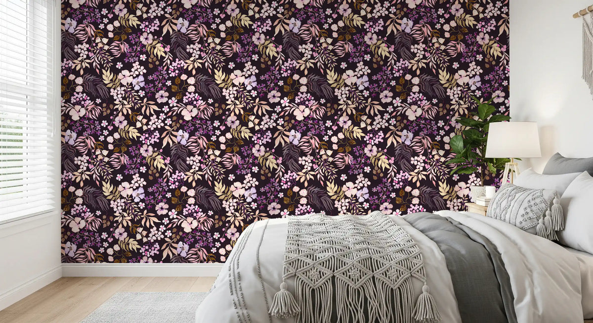 Dark Botanical Wildflowers Wallpaper⁠
