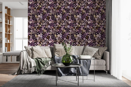 Dark Botanical Wildflowers Wallpaper⁠
