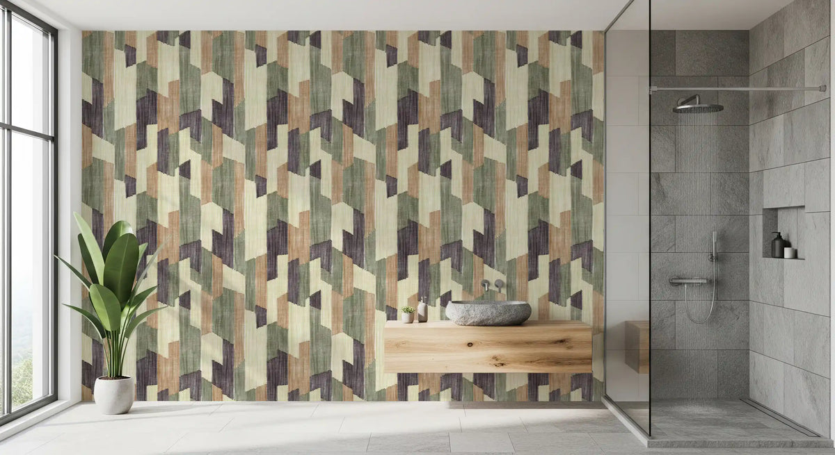 Modern Textured Hand Painted Geometries Calm Wallpaper⁠