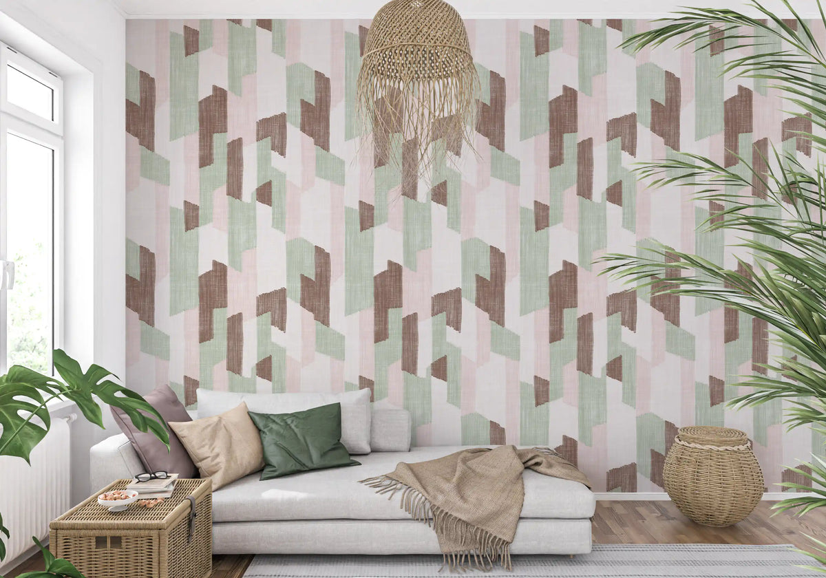Modern Textured Hand Painted Geometries Delight Wallpaper⁠