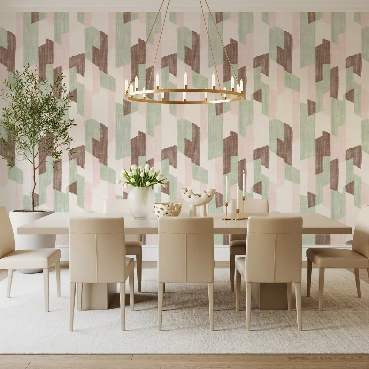 Modern Textured Hand Painted Geometries Delight Wallpaper⁠