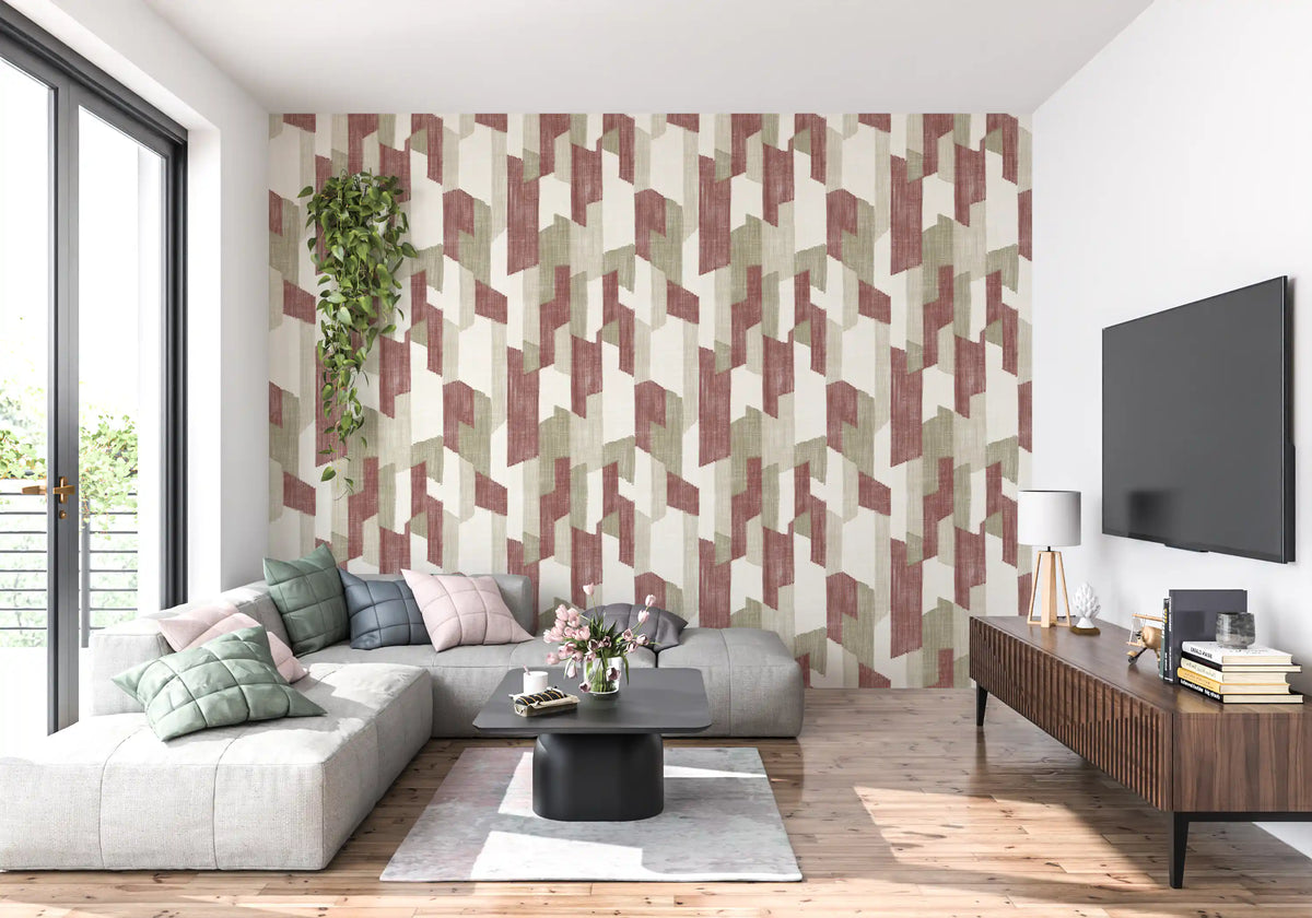 Modern Textured Hand Painted Geometries Earthy Wallpaper⁠