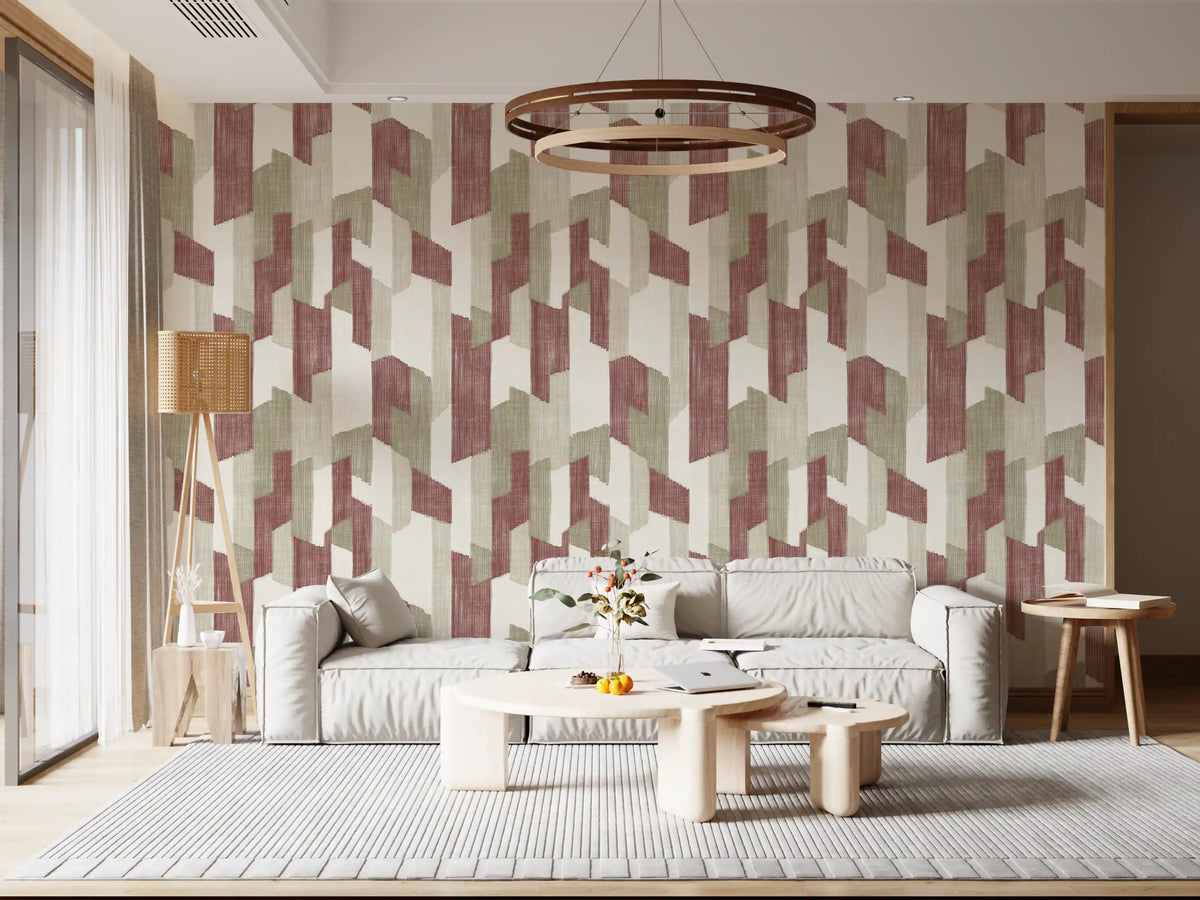 Modern Textured Hand Painted Geometries Earthy Wallpaper⁠