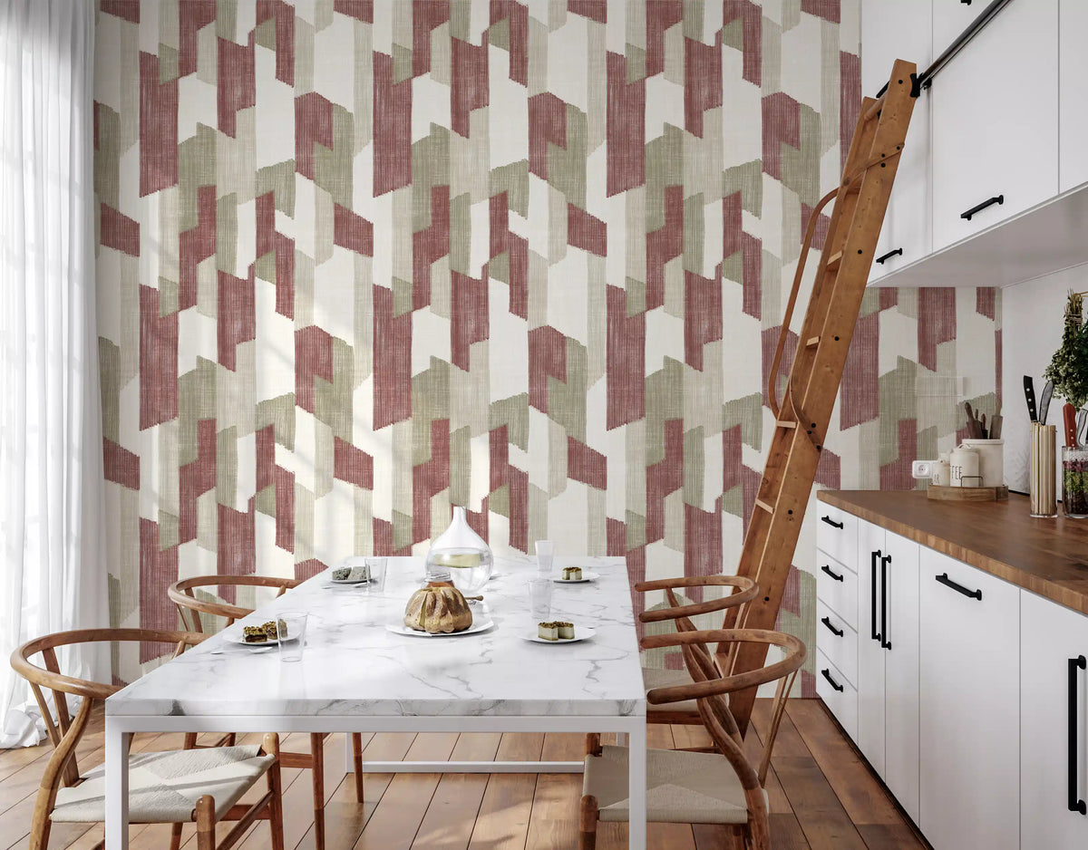 Modern Textured Hand Painted Geometries Earthy Wallpaper⁠