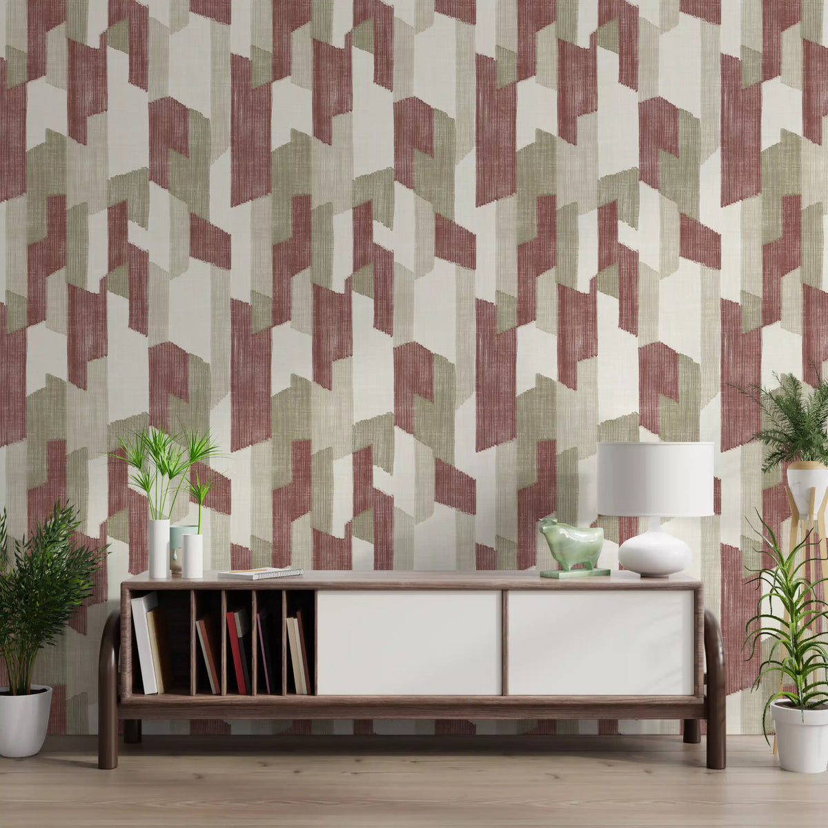 Modern Textured Hand Painted Geometries Earthy Wallpaper⁠